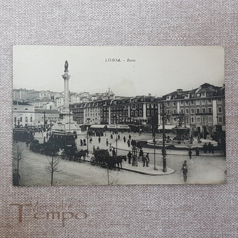 Postal antigo de Lisboa Rossio Rocio
