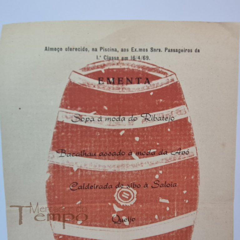 Ementa do Almoço a bordo do Paquete Infante D.Henrique, 1969