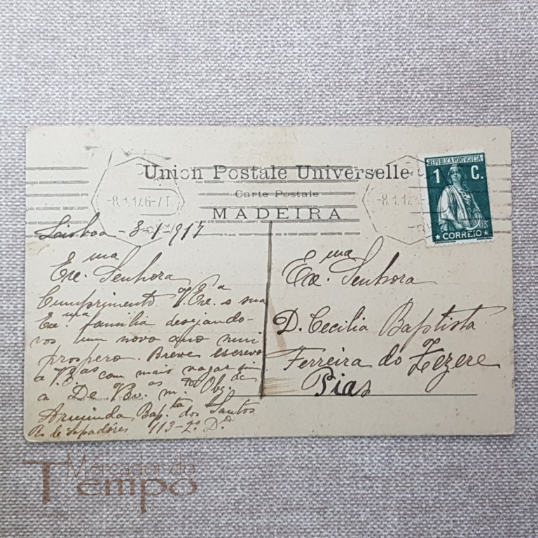 Postal antigo Madeira Funchal circulado 1917