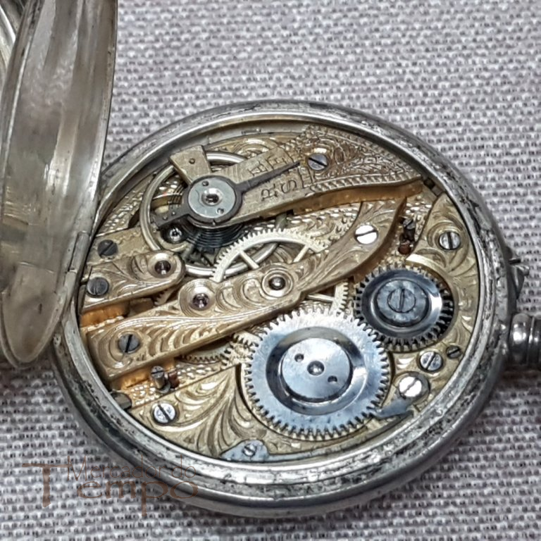 Relógio de Bolso antigo com caixa em prata mostrador 24h
