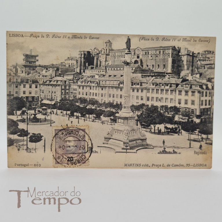 Postal Lisboa - Praça D.Pedro IV e Carmo, 1906