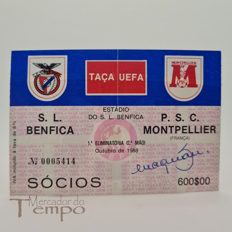 Bilhete futebol, Benfica vs Montpellier Taça UEFA 1988