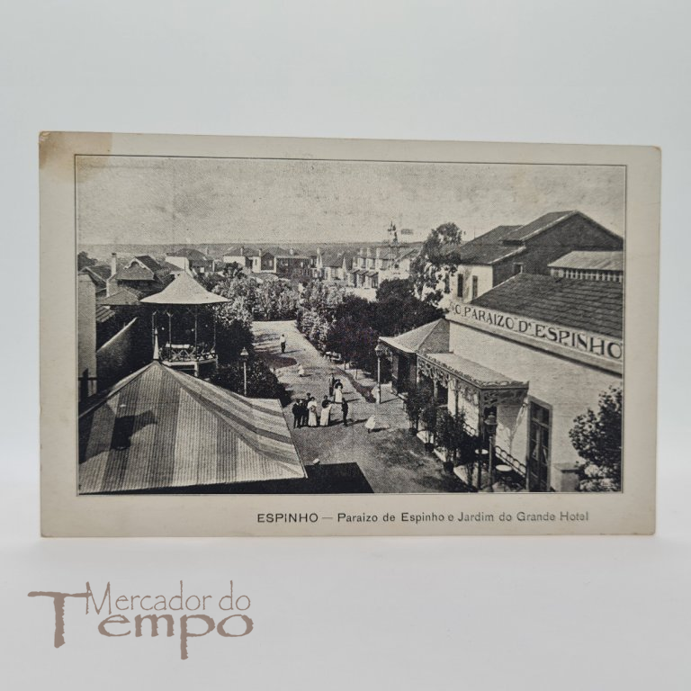 Postal Espinho - Paraizo de Espinho e Jardim do Grande Hotel. Circulado e datado de 1918.